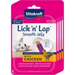 Vitakraft Lick 'n' Lap Jelly Chicken Low Calorie Interactive Wet Cat Treat?, 2.1-oz Pouch, Pack Of 4