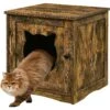 Sweet Barks Enclosed House Side Table Cat Litter Box, Rustic Brown