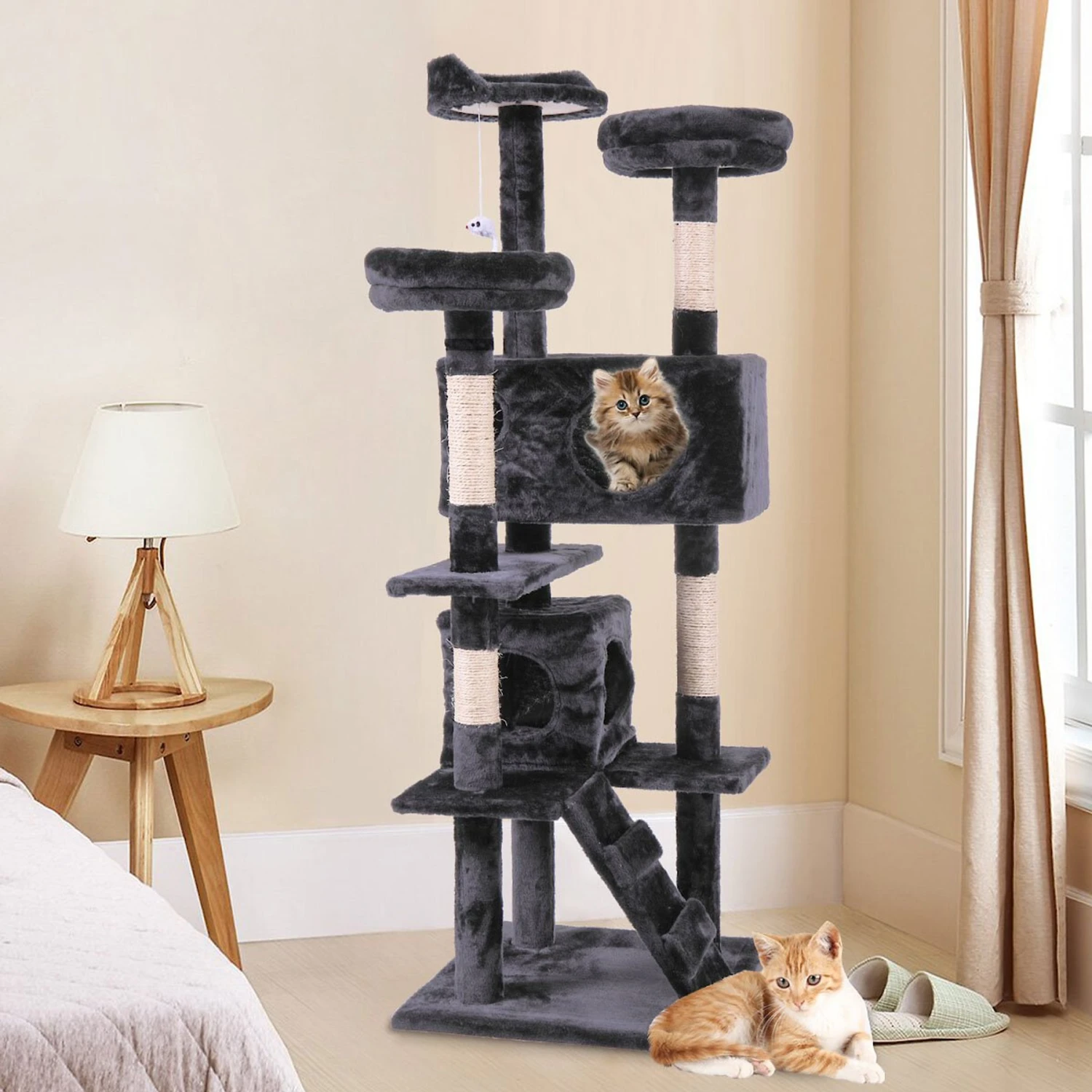 Coziwow By Jaxpety 60-in Tower House Cat Trees, Black 3 Coziwow By Jaxpety 60-in Tower House Cat Trees, Black