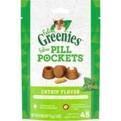 Greenies Pill Pockets Feline Catnip Flavor Natural Soft Adult Cat Treats, 1.6-oz Pouch