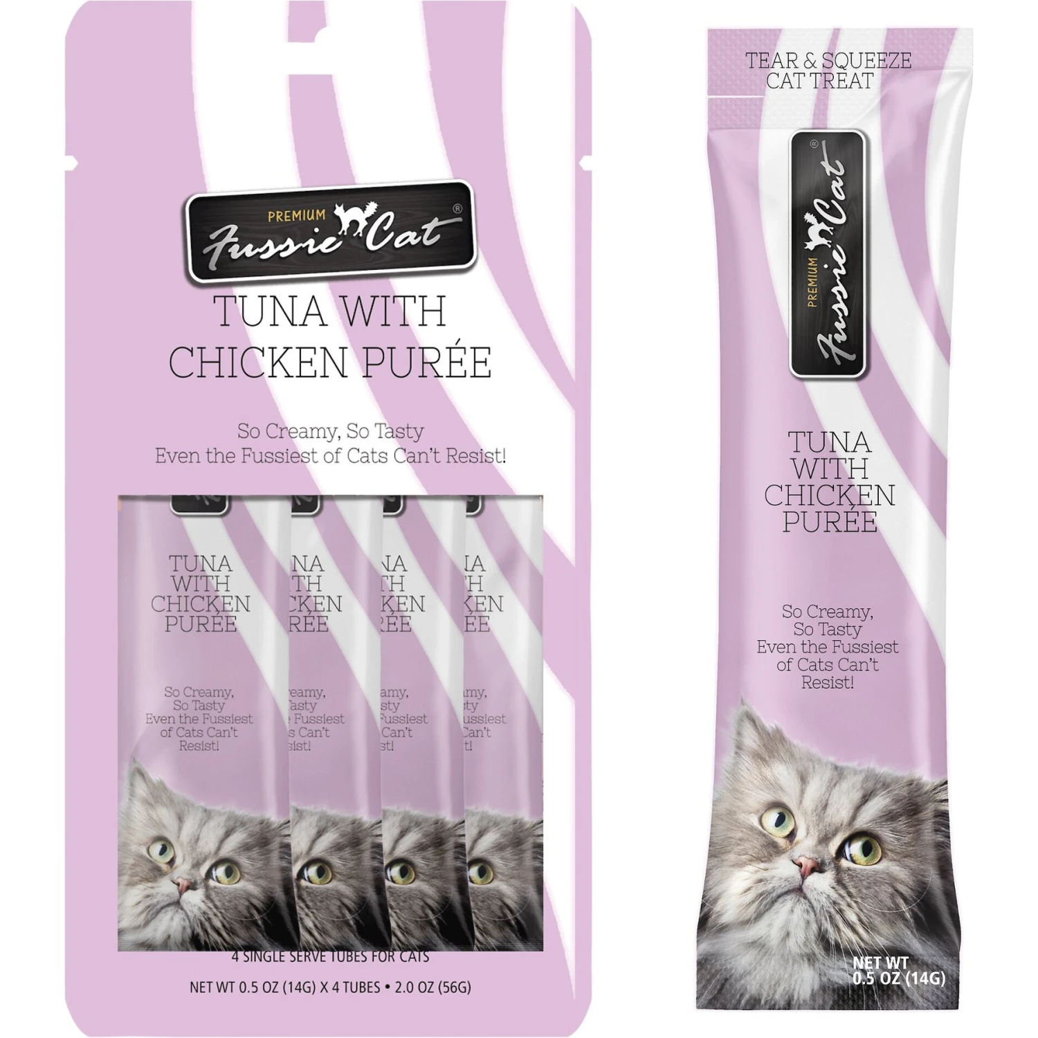Fussie Cat Tuna With Chicken Puree Lickable Cat Treats, 0.5-oz Pouch, Pack Of 4 3 Fussie Cat Tuna With Chicken Puree Lickable Cat Treats, 0.5-oz Pouch, Pack Of 4