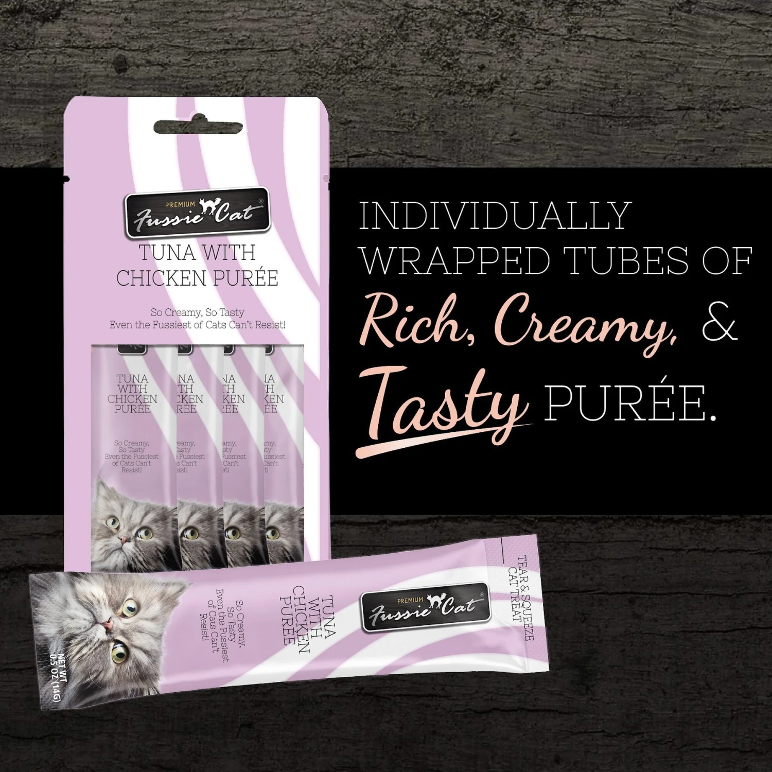 Fussie Cat Tuna With Chicken Puree Lickable Cat Treats, 0.5-oz Pouch, Pack Of 4 4 Fussie Cat Tuna With Chicken Puree Lickable Cat Treats, 0.5-oz Pouch, Pack Of 4 - Image 2