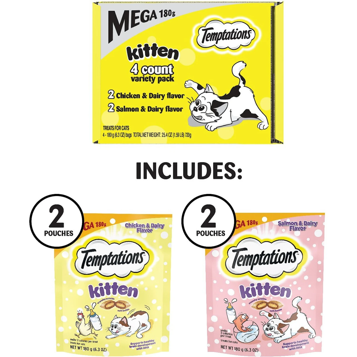 Temptations Chicken & Dairy & Salmon & Dairy Flavor Soft & Crunchy Kitten Treat Multipack, 6.3-oz, 4 Pack 7 Temptations Chicken & Dairy & Salmon & Dairy Flavor Soft & Crunchy Kitten Treat Multipack, 6.3-oz, 4 Pack - Image 5