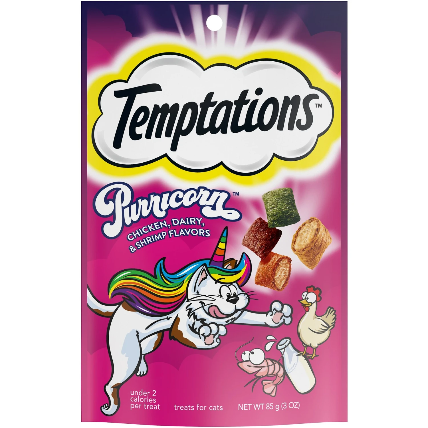 Temptations MixUps Purricorn Chicken Dairy & Shrimp Flavors Crunchy & Soft Cat Treats, 3-oz Bag 3 Temptations MixUps Purricorn Chicken Dairy & Shrimp Flavors Crunchy & Soft Cat Treats, 3-oz Bag