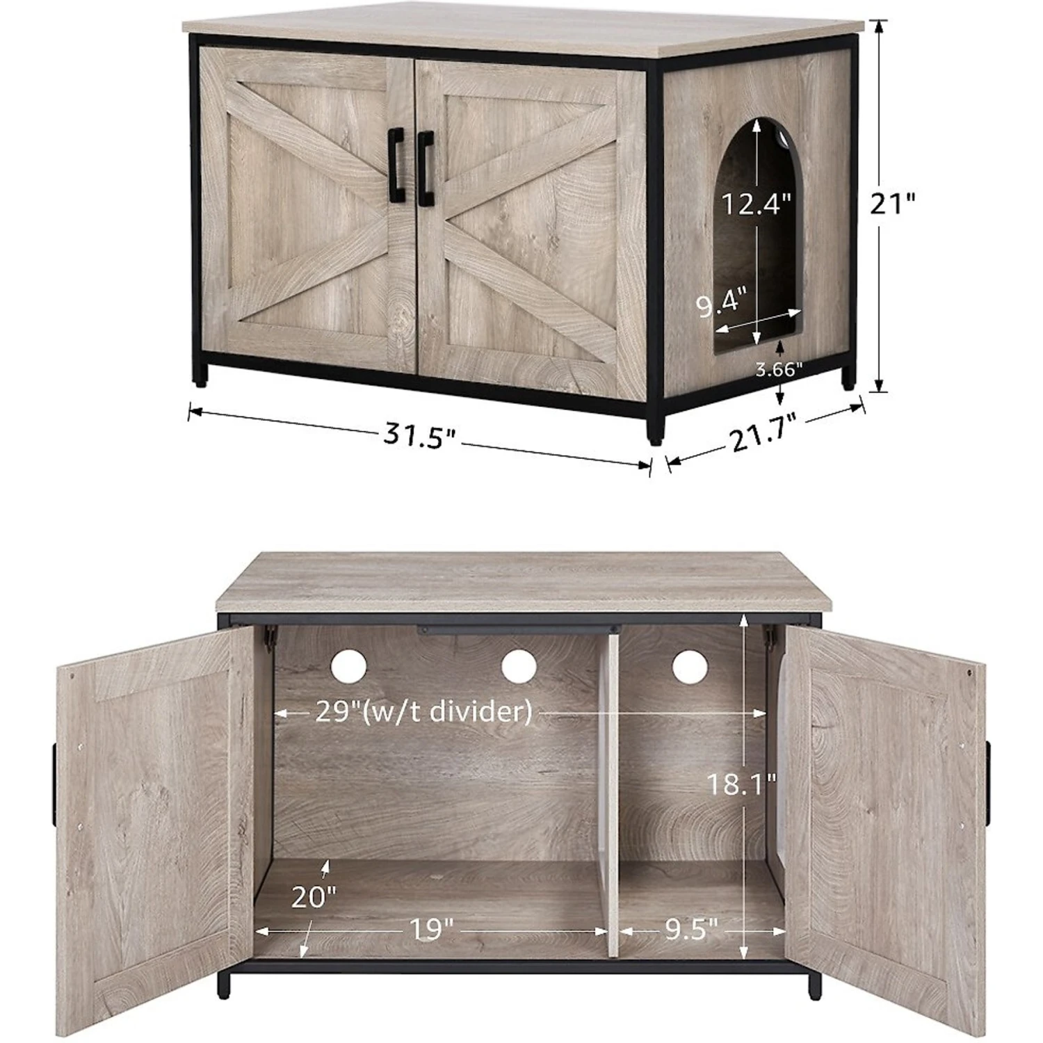 Unipaws Cat Litter Box Enclosure With Top Opening, Weathered Gray 6 Unipaws Cat Litter Box Enclosure With Top Opening, Weathered Gray - Image 4