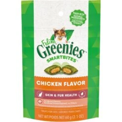 Greenies Feline SmartBites Healthy Skin & Fur Natural Chicken Flavor Soft & Crunchy Adult Cat Treats