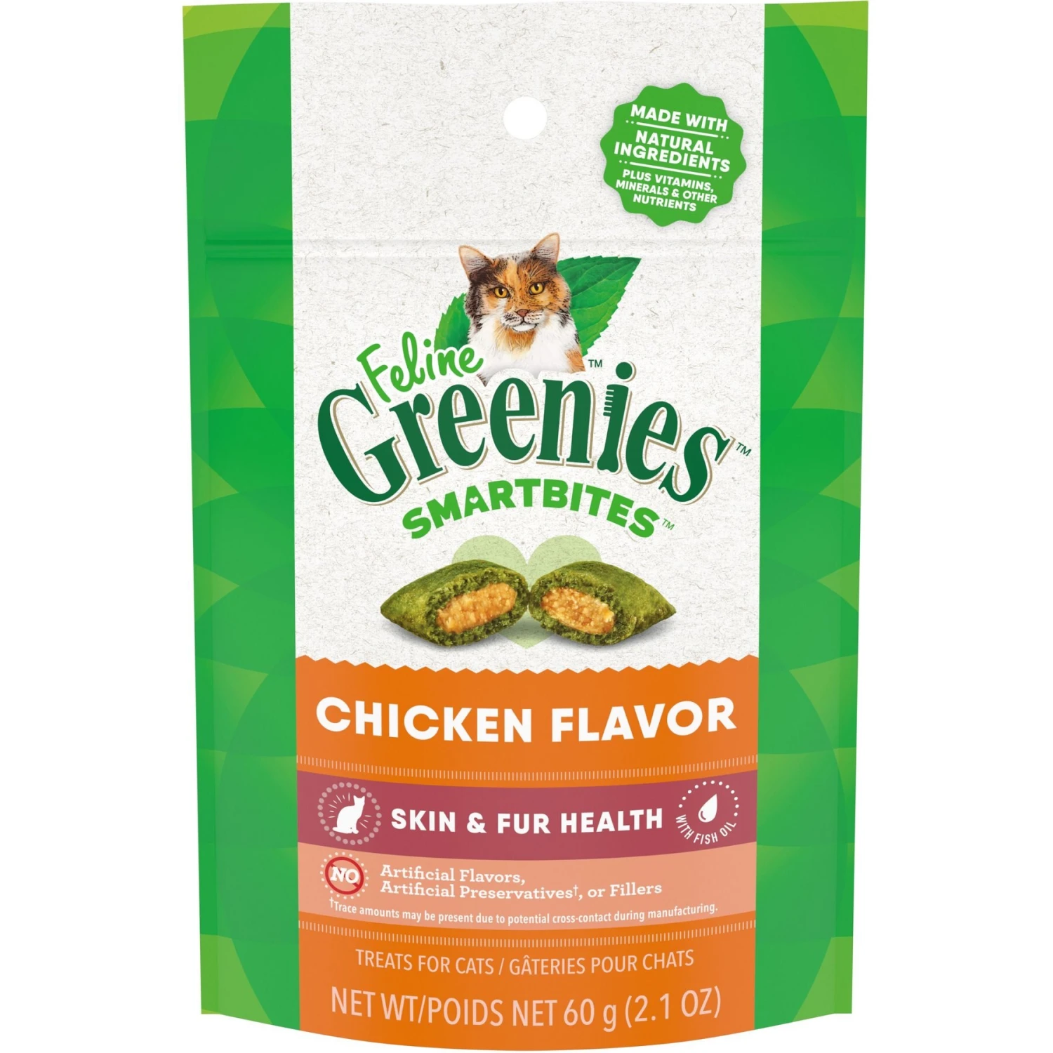 Greenies Feline SmartBites Healthy Skin & Fur Natural Chicken Flavor Soft & Crunchy Adult Cat Treats 3 Greenies Feline SmartBites Healthy Skin & Fur Natural Chicken Flavor Soft & Crunchy Adult Cat Treats