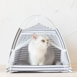 Lovely Caves Stripe Dog & Cat Tent, Gray, Medium -Trixie || Catit || Nature's Miracle Shop 525774 PT2. AC SS1800 V1658284501