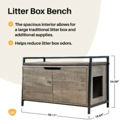Whisker Litter Box Bench Cat Furniture, Gray, Large 7 Whisker Litter Box Bench Cat Furniture, Gray, Large -Trixie || Catit || Nature's Miracle Shop 532078 PT2. AC SS1800 V1652396790