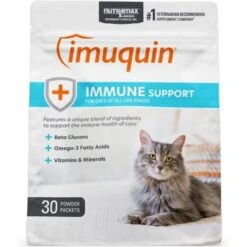 Nutramax Imuquin With Beta Glucans, Marine Lipids, Vitamins & Minerals Powder Packets Immune Supplement For Cats