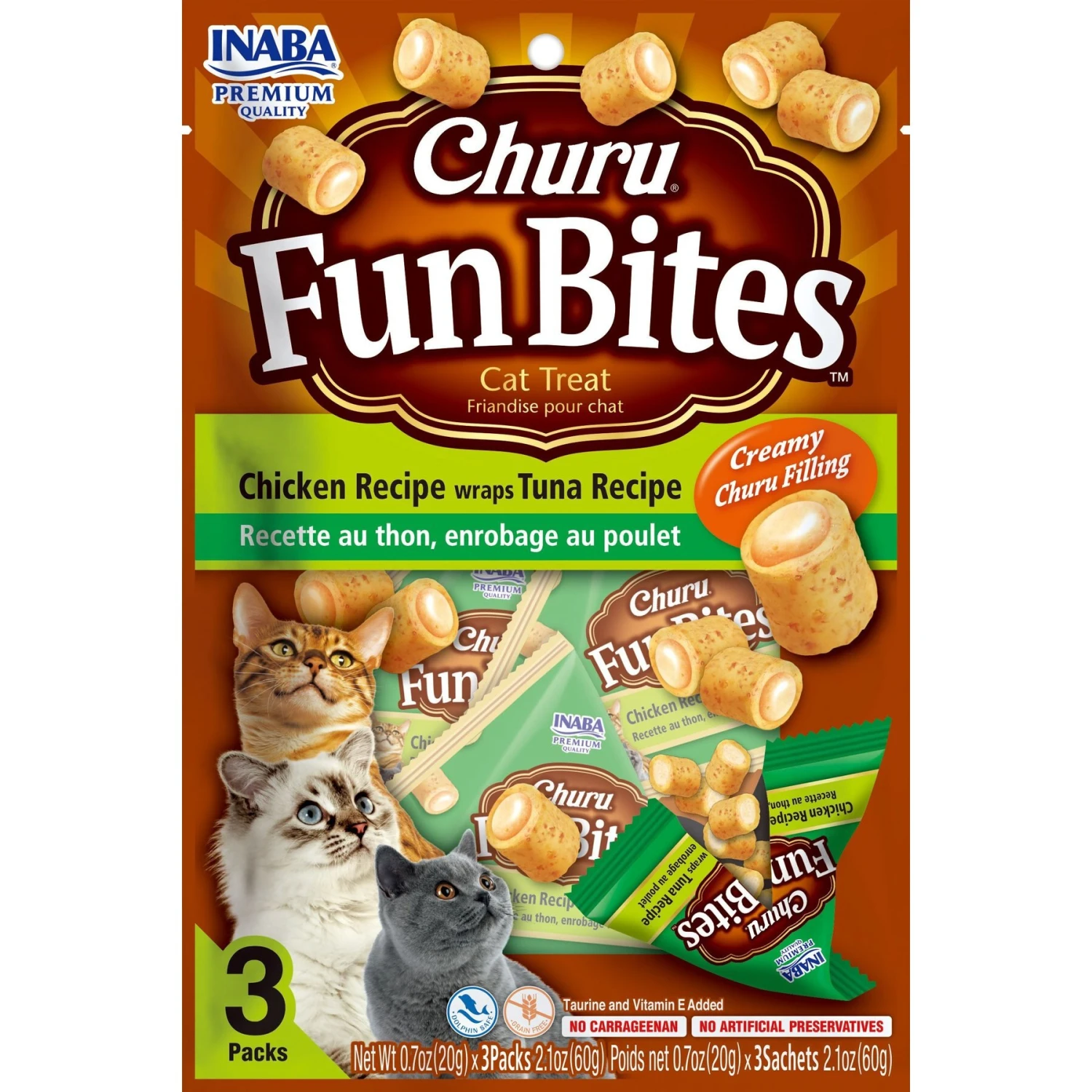 Inaba Cat Churu Fun Bites Chicken & Tuna Flavored Wrap Natural Chewy Cat Treats, 2.1-oz, 3 Count 3 Inaba Cat Churu Fun Bites Chicken & Tuna Flavored Wrap Natural Chewy Cat Treats, 2.1-oz, 3 Count