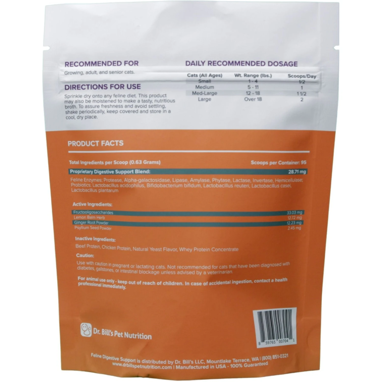 Dr. Bill's Pet Nutrition Feline Digestive Support Cat Supplement Powder, 60-gm Pouch 10 Dr. Bill's Pet Nutrition Feline Digestive Support Cat Supplement Powder, 60-gm Pouch - Image 8