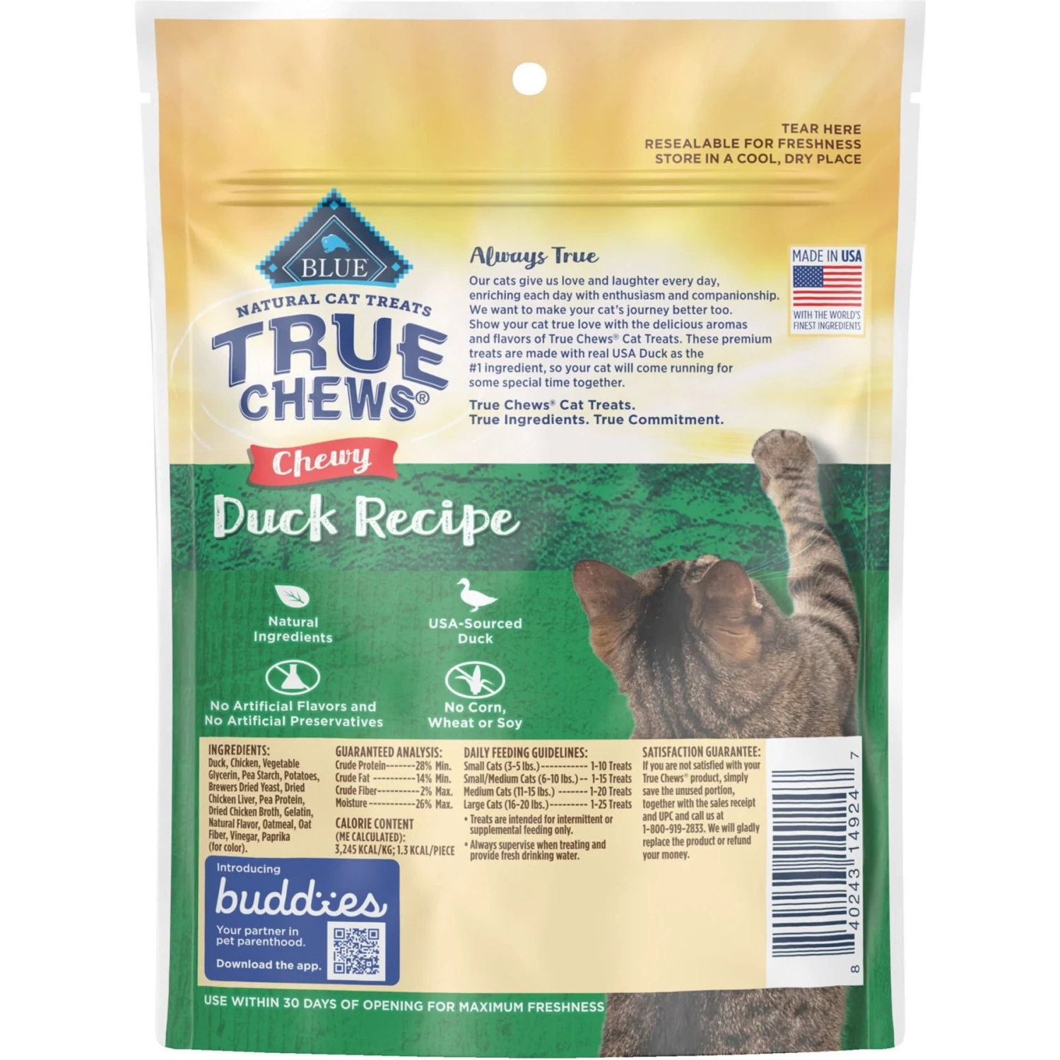 Blue Buffalo True Chews Natural Chewy Duck Cat Treats 4 Blue Buffalo True Chews Natural Chewy Duck Cat Treats - Image 2