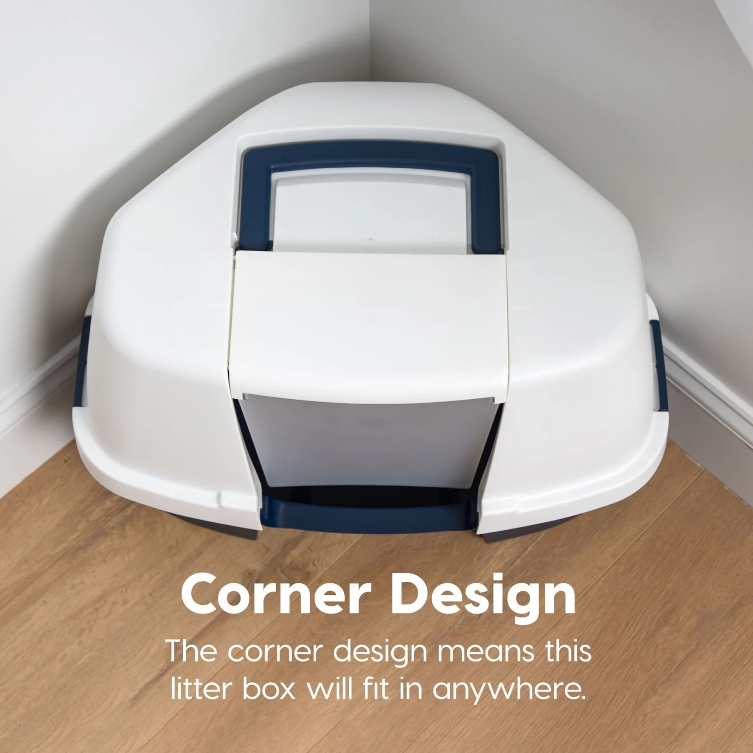 IRIS USA Hooded Corner Cat Litter Box With Front Door Flap 5 IRIS USA Hooded Corner Cat Litter Box With Front Door Flap - Image 3