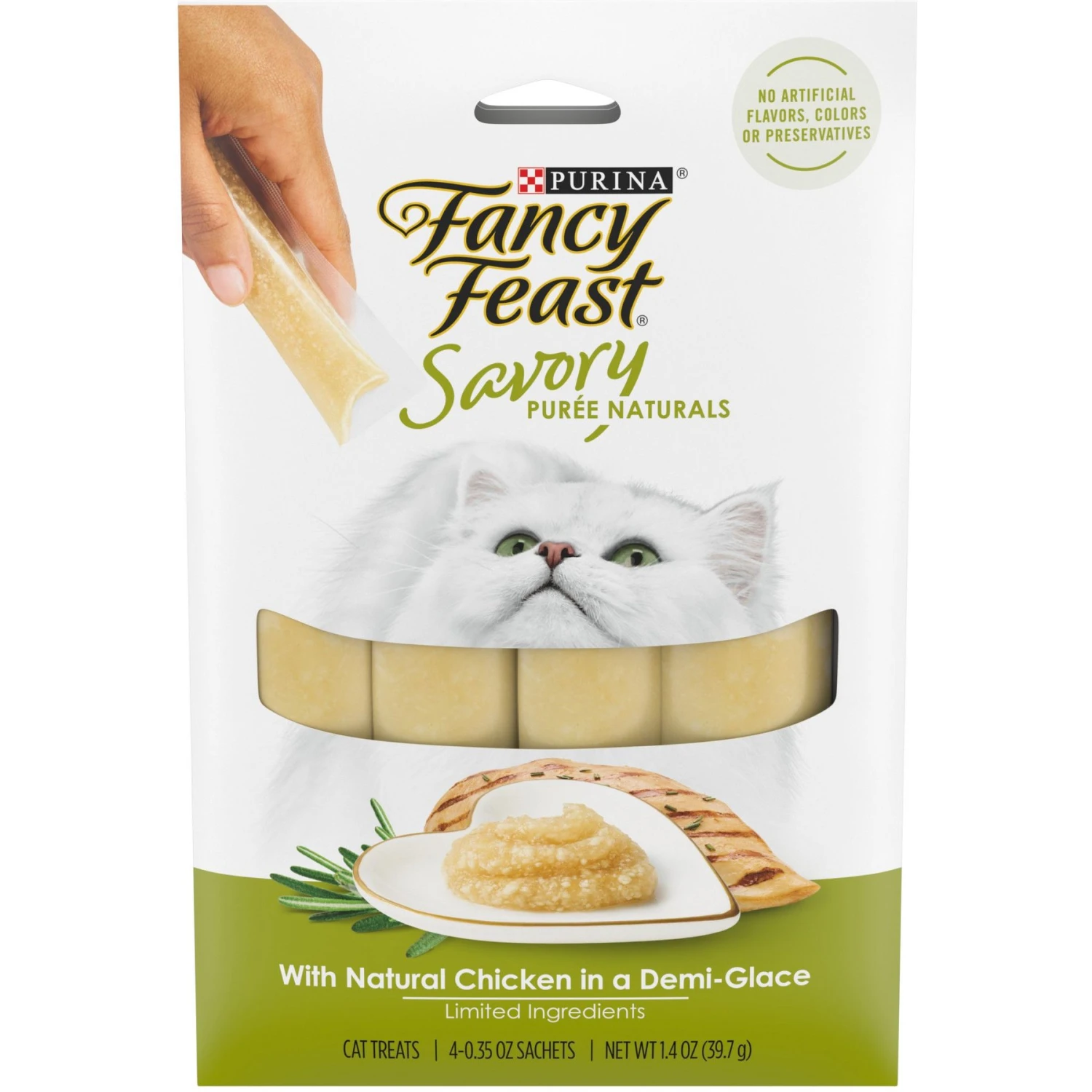 Fancy Feast Savory Puree Naturals Chicken Flavored In A Demi-Glace Squeezable Lickable Adult Cat Treats, 0.35-oz Tube 3 Fancy Feast Savory Puree Naturals Chicken Flavored In A Demi-Glace Squeezable Lickable Adult Cat Treats, 0.35-oz Tube