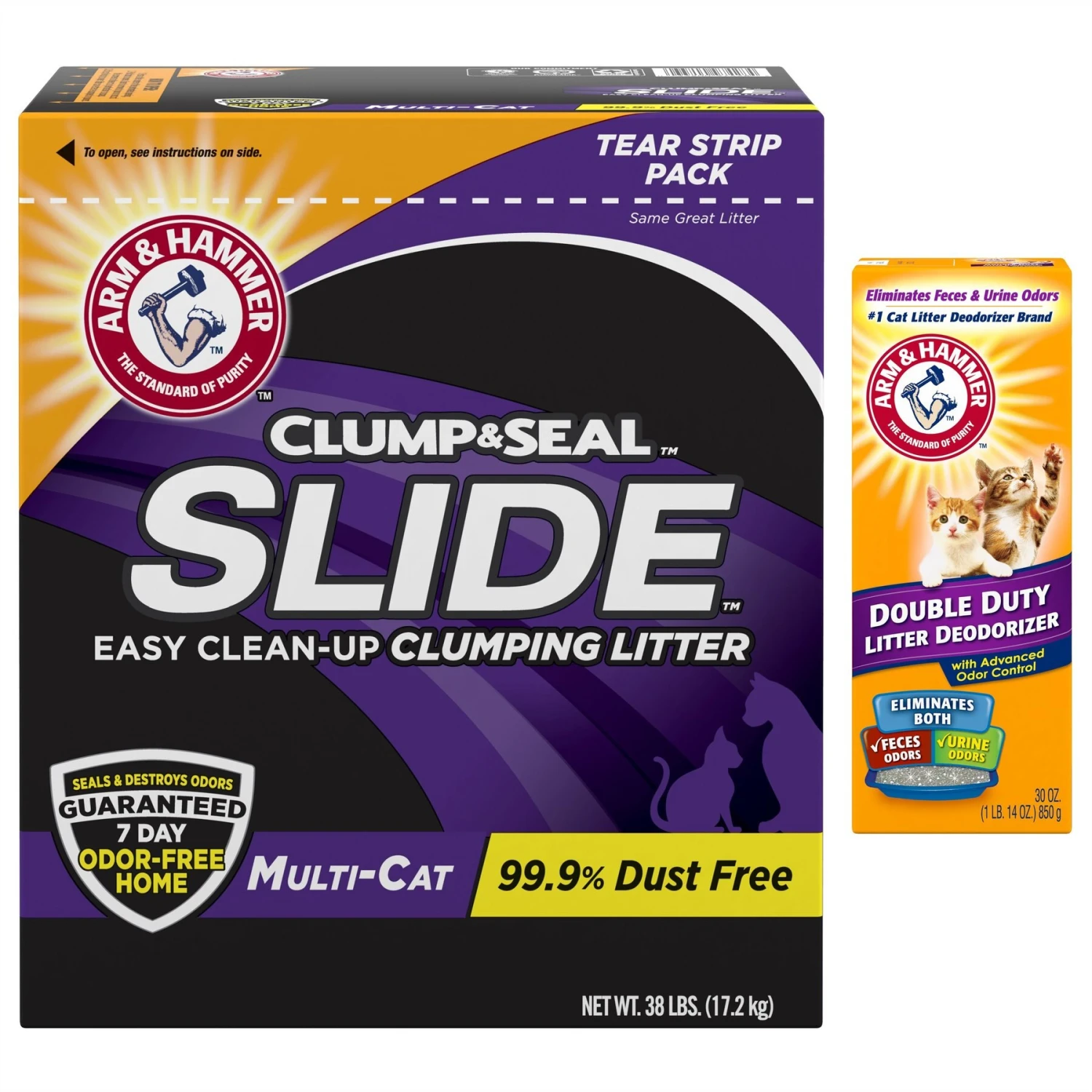 Arm & Hammer Litter Baking Soda Double Duty Cat Litter Deodorizer & Arm & Hammer Litter Slide Multi-Cat Scented Clumping Clay Cat Litter 3 Arm & Hammer Litter Baking Soda Double Duty Cat Litter Deodorizer & Arm & Hammer Litter Slide Multi-Cat Scented Clumping Clay Cat Litter