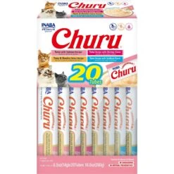 Inaba Churu Seafood Variety Creamy Puree Grain-Free Lickable Cat Treats. 0.5-oz Tube, 20 Count