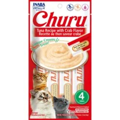 Inaba Churu Tuna With Crab Recipe Creamy Puree Grain-Free Lickable Cat Treats