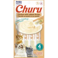 Inaba Churu Chicken With Salmon Recipe Creamy Puree Grain-Free Lickable Cat Treats