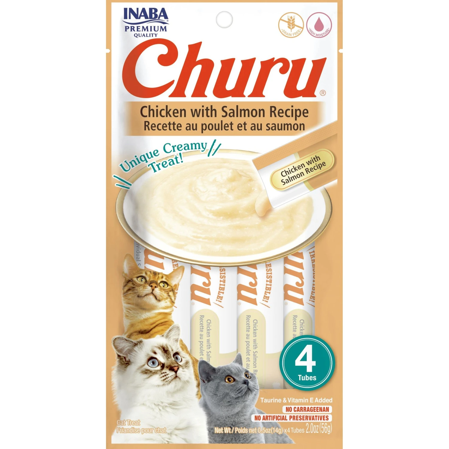 Inaba Churu Chicken With Salmon Recipe Creamy Puree Grain-Free Lickable Cat Treats 3 Inaba Churu Chicken With Salmon Recipe Creamy Puree Grain-Free Lickable Cat Treats