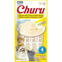 Inaba Churu Chicken With Cheese & Beef Recipe Creamy Puree Grain-Free Lickable Cat Treats