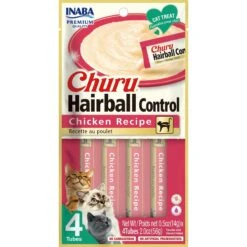 Inaba Churu Hairball Control Chicken Recipe Creamy Puree Grain-Free Lickable Cat Treats