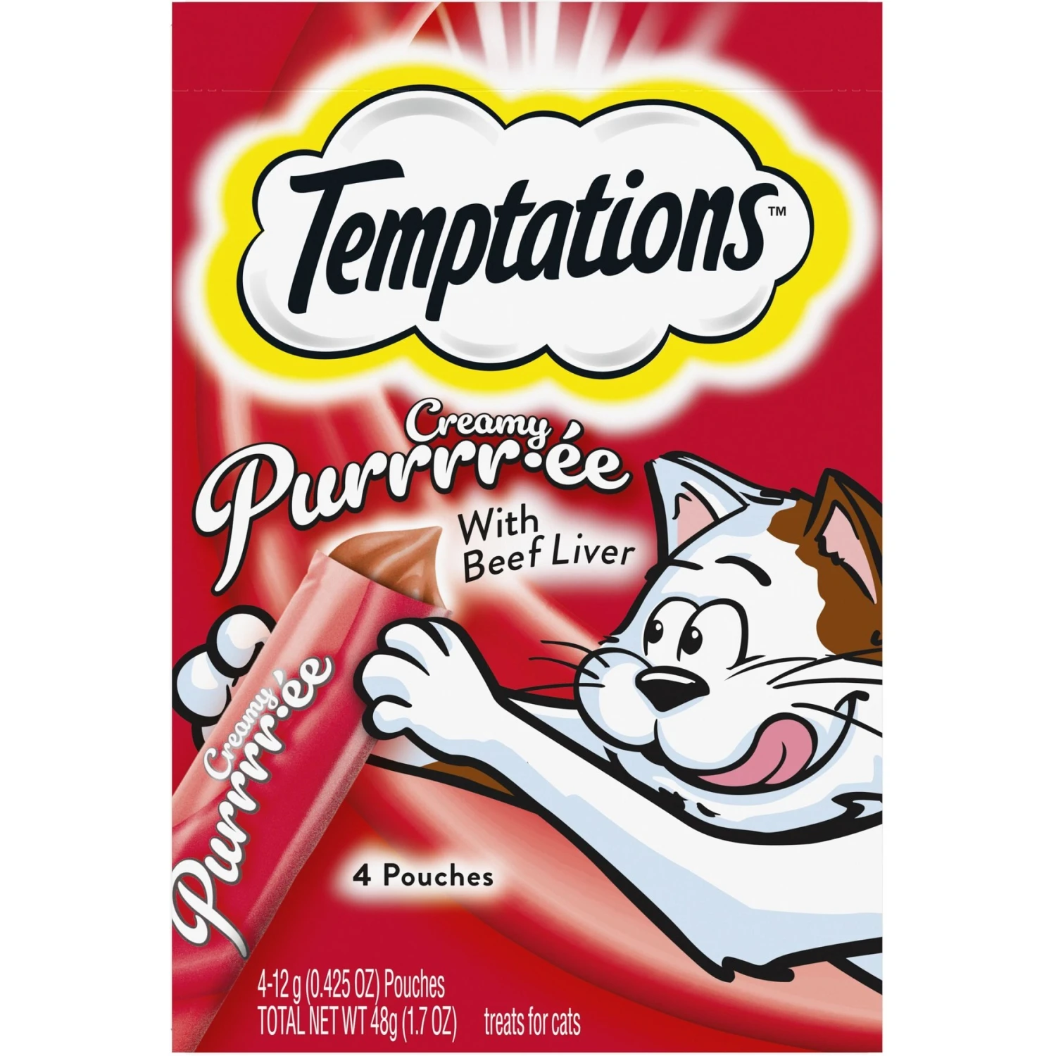 Temptations Creamy Puree With Beef Liver Lickable, Squeezable Cat Treat 3 Temptations Creamy Puree With Beef Liver Lickable, Squeezable Cat Treat