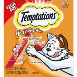 Temptations Creamy Puree With Beef Liver & Cheese Variety Pack Lickable Cat Treats, 12-gm Pouch