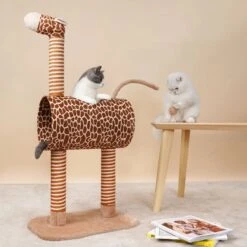 ZEZE Giraffe Tree With Tunnel & Scratcher Cat Furniture, Large