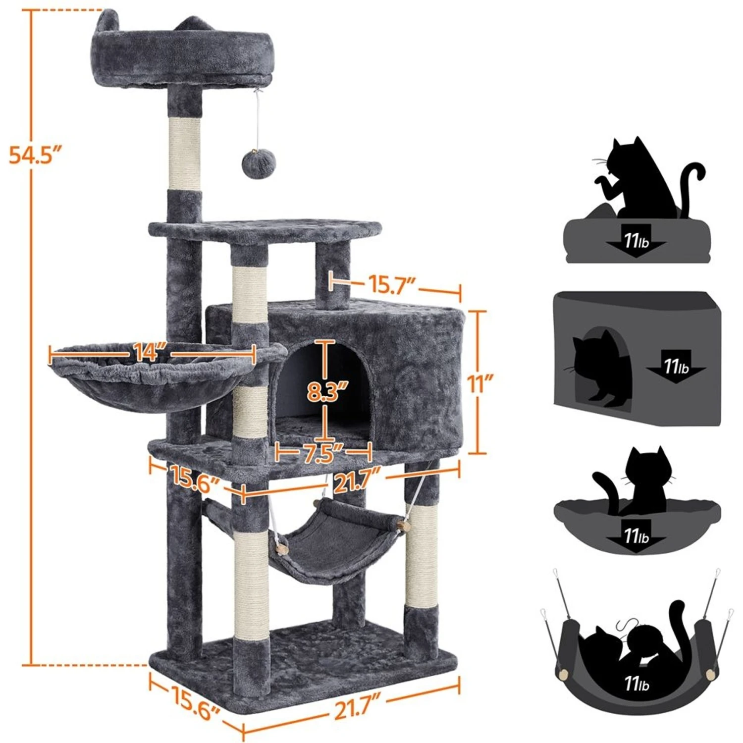 Yaheetech 3-Level Plush Cat Tree, Dark Gray, Medium 9 Yaheetech 3-Level Plush Cat Tree, Dark Gray, Medium - Image 7