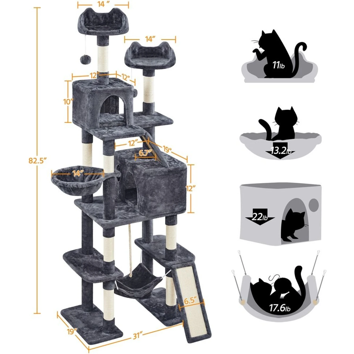 Yaheetech 82.5-in Multi-Level Tree Condo With 2 Foam Edge Perches Cat Tree 8 Yaheetech 82.5-in Multi-Level Tree Condo With 2 Foam Edge Perches Cat Tree - Image 6