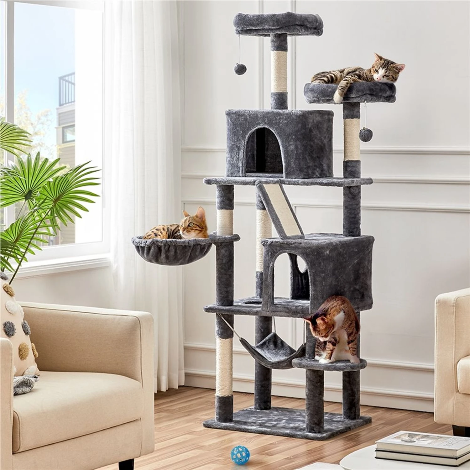 Yaheetech 71.5-in Tree With 2 Cozy Perches Cat Tree, Dark Grey, Large 3 Yaheetech 71.5-in Tree With 2 Cozy Perches Cat Tree, Dark Grey, Large