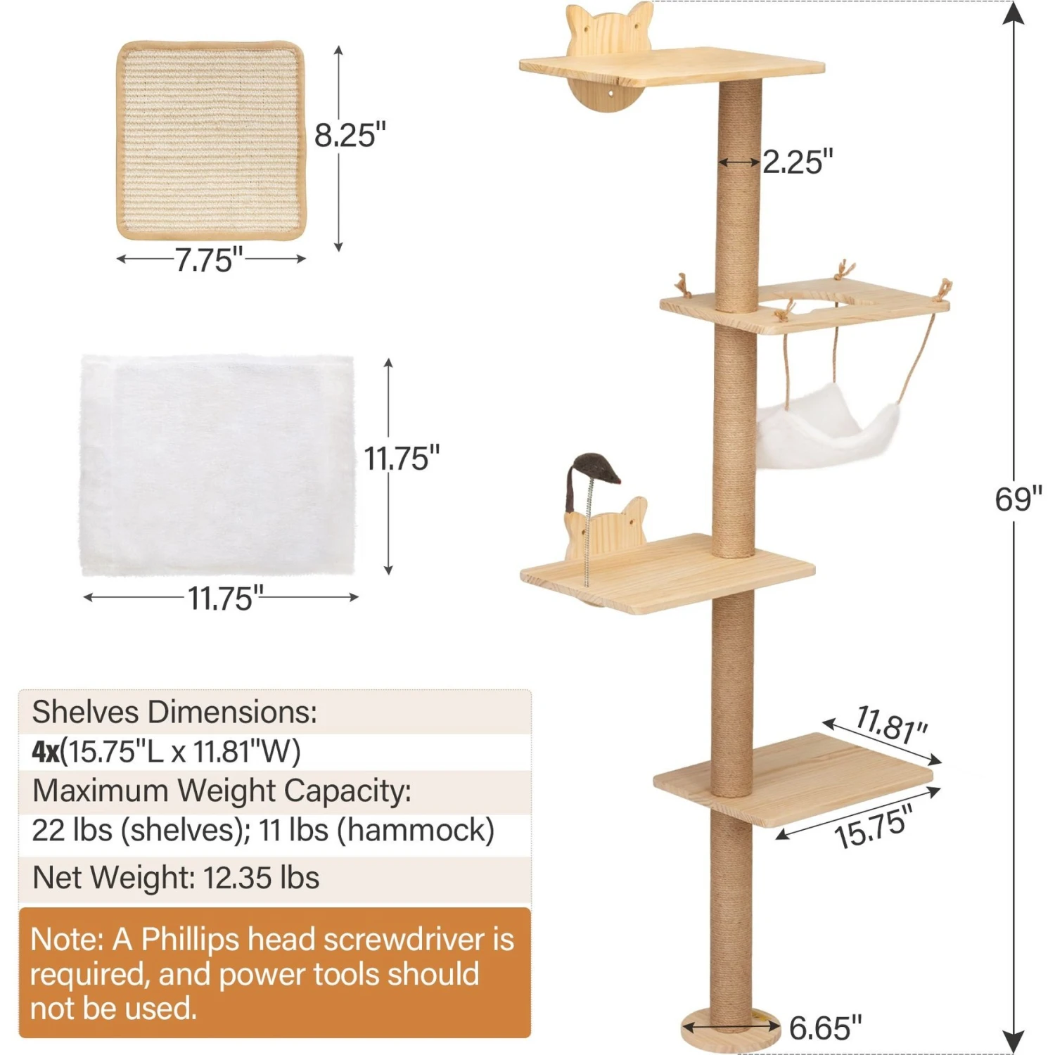Coziwow 69-in Wall Mounted Shelf Climbing Cat Tree 4 Coziwow 69-in Wall Mounted Shelf Climbing Cat Tree - Image 2