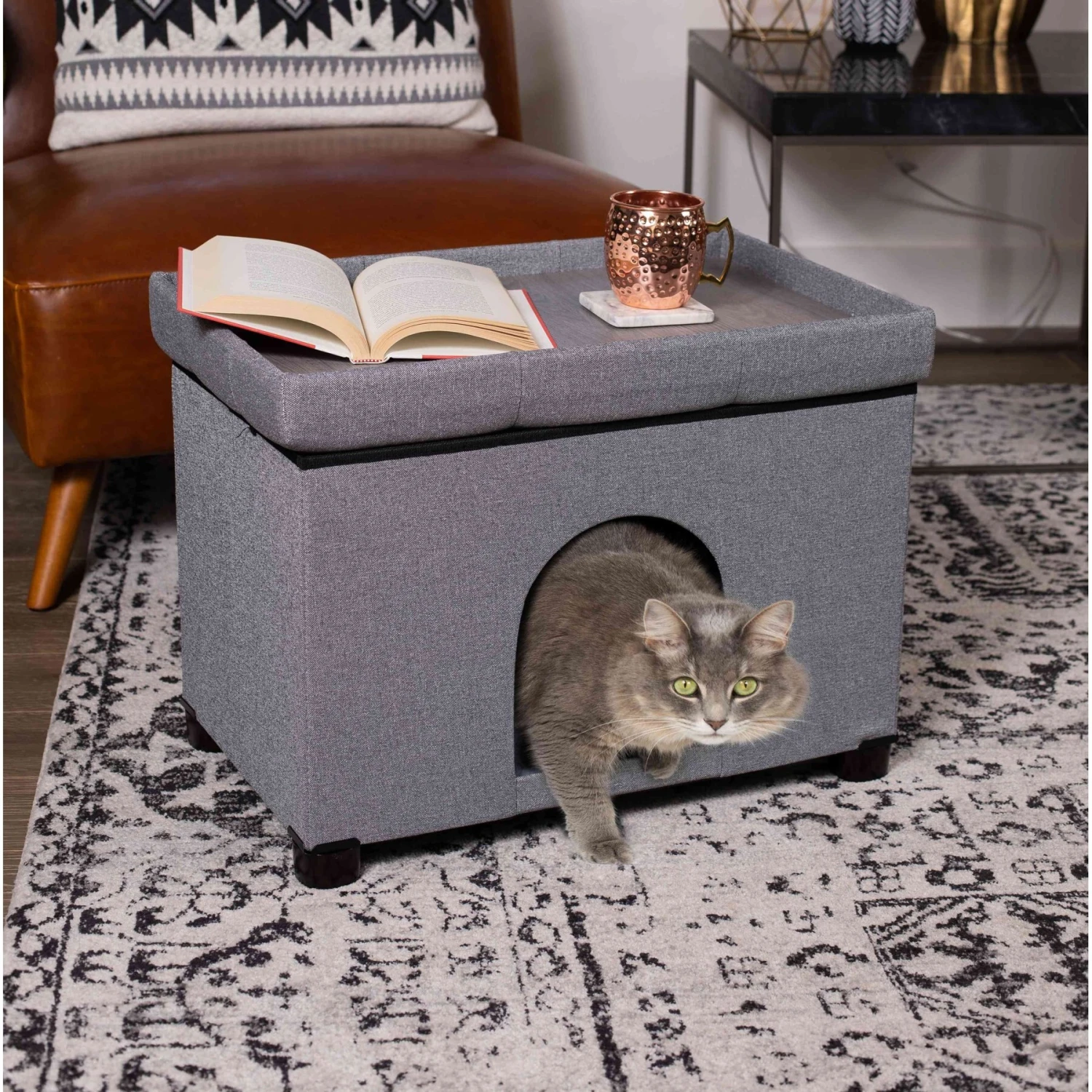 The BirdRock Home Decorative Cat & Dog House Ottoman, Brown 6 The BirdRock Home Decorative Cat & Dog House Ottoman, Brown - Image 4