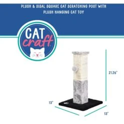Cat Craft Plush & Sisal Square Cat Scratching Post With Plush Hanging Cat Toy, Gray/Natural, Small -Trixie || Catit || Nature's Miracle Shop 744750 PT2. AC SS1800 V1689974821