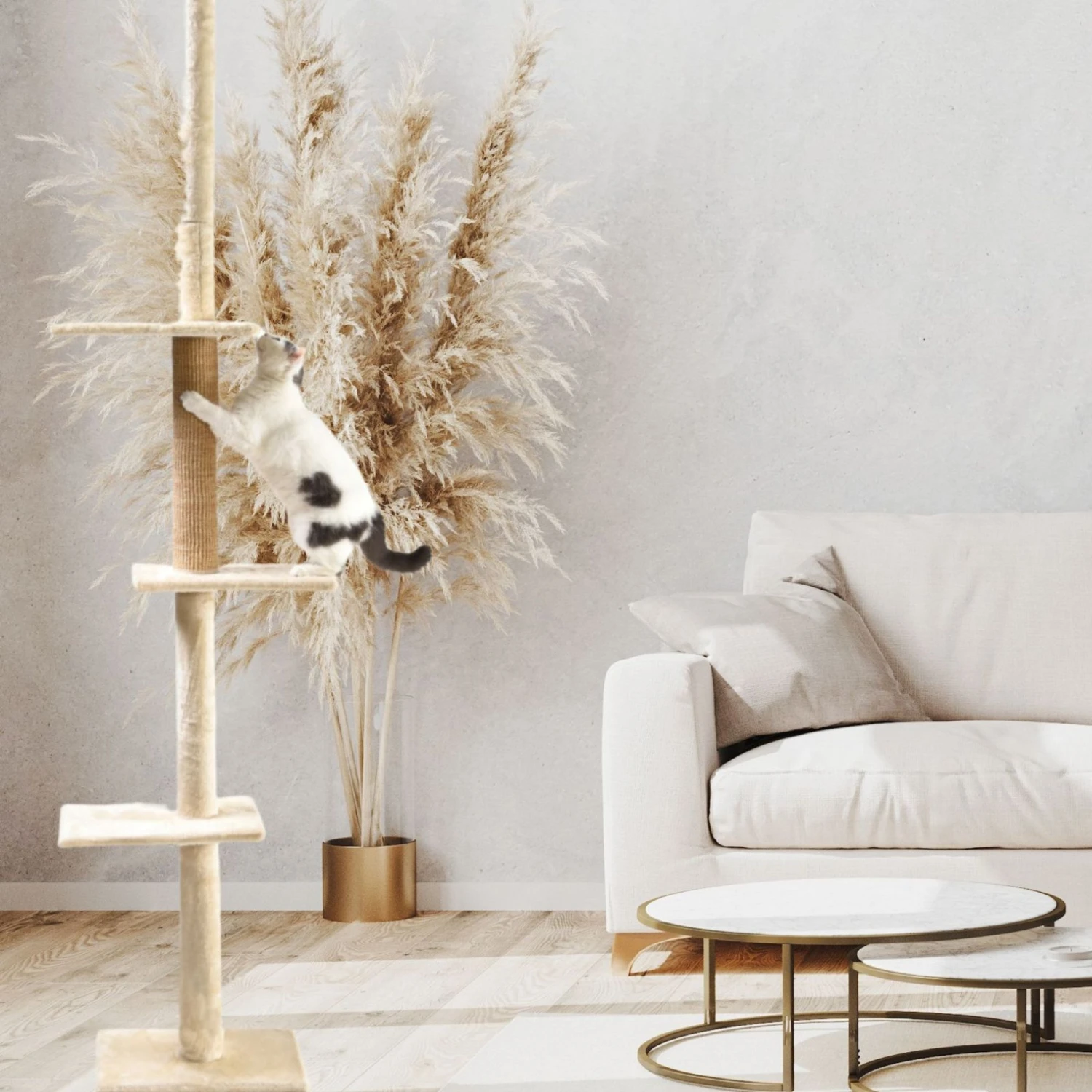 Cat Craft 4-Level Adjustable Climbing & Perch Cat Tree With Scratch Mat Post, Cream, X-Large 4 Cat Craft 4-Level Adjustable Climbing & Perch Cat Tree With Scratch Mat Post, Cream, X-Large - Image 2