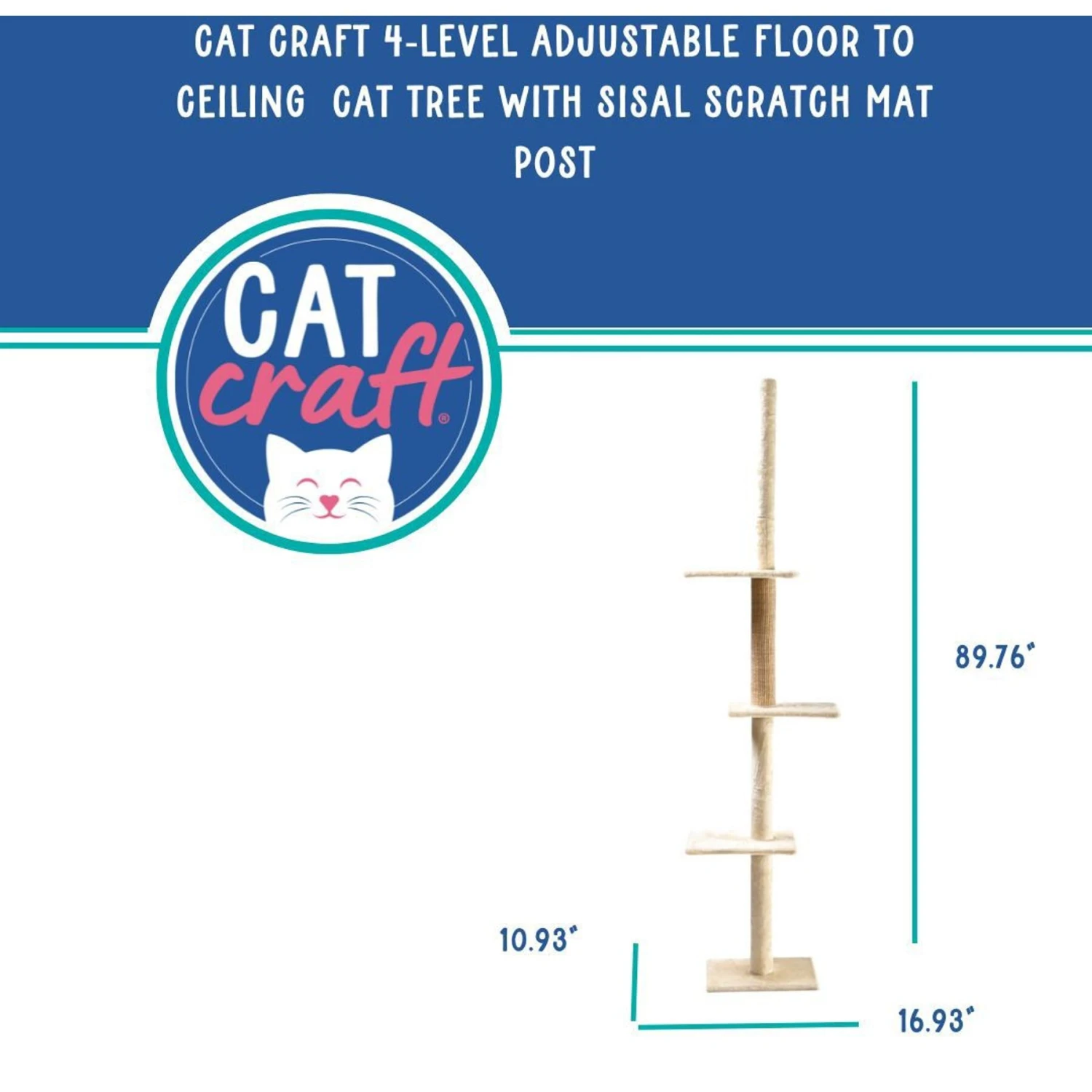 Cat Craft 4-Level Adjustable Climbing & Perch Cat Tree With Scratch Mat Post, Cream, X-Large 5 Cat Craft 4-Level Adjustable Climbing & Perch Cat Tree With Scratch Mat Post, Cream, X-Large - Image 3