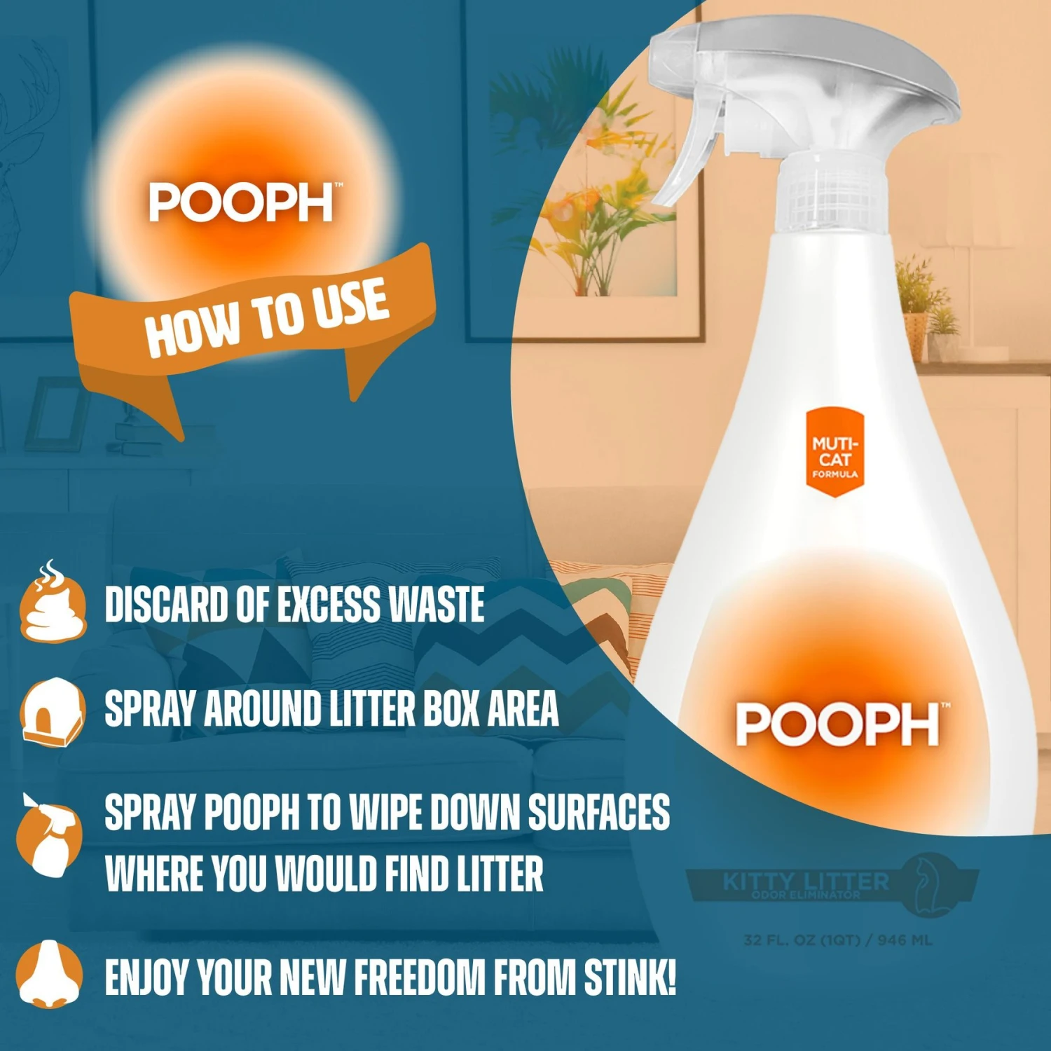 POOPH Kitty Litter Cat Odor Eliminator, 32-oz Bottle 6 POOPH Kitty Litter Cat Odor Eliminator, 32-oz Bottle - Image 4