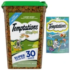 Temptations MixUps Catnip Fever Flavor Soft & Crunchy Cat Treats & Temptations MixUps Meowmaid Salmon & Tuna Flavors Crunchy & Soft Cat Treats, 3-oz Bag