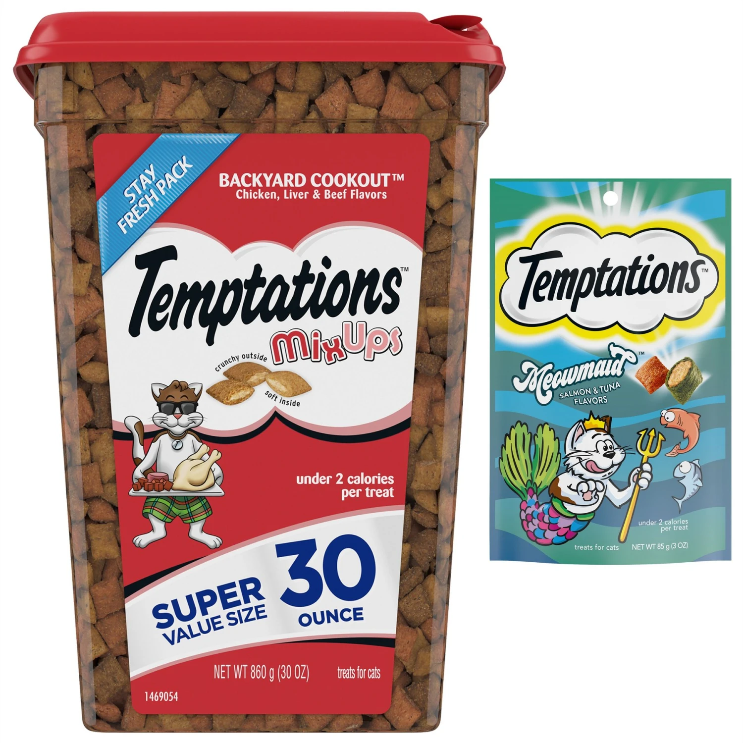 Temptations MixUps Backyard Cookout Flavor Soft & Crunchy Cat Treats & Temptations MixUps Meowmaid Salmon & Tuna Flavors Crunchy & Soft Cat Treats, 3-oz Bag 3 Temptations MixUps Backyard Cookout Flavor Soft & Crunchy Cat Treats & Temptations MixUps Meowmaid Salmon & Tuna Flavors Crunchy & Soft Cat Treats, 3-oz Bag