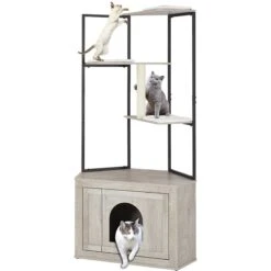 Unipaws Corner Box Enclosure With Cat Tree Tower Cat Litter, Weathered Grey, Medium -Trixie || Catit || Nature's Miracle Shop 757526 PT2. AC SS1800 V1693319998