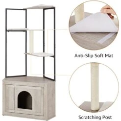 Unipaws Corner Box Enclosure With Cat Tree Tower Cat Litter, Weathered Grey, Medium -Trixie || Catit || Nature's Miracle Shop 757526 PT3. AC SS1800 V1693319935
