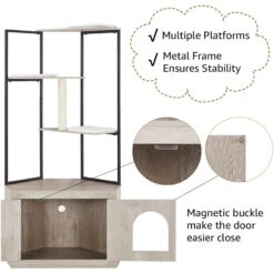 Unipaws Corner Box Enclosure With Cat Tree Tower Cat Litter, Weathered Grey, Medium -Trixie || Catit || Nature's Miracle Shop 757526 PT4. AC SS1800 V1693319936