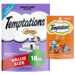 Temptations Classic Creamy Dairy Flavor Soft & Crunchy Cat Treats & Temptations Classic Crabby Crab Flavor Crunchy & Soft Cat Treats, 3-oz Bag
