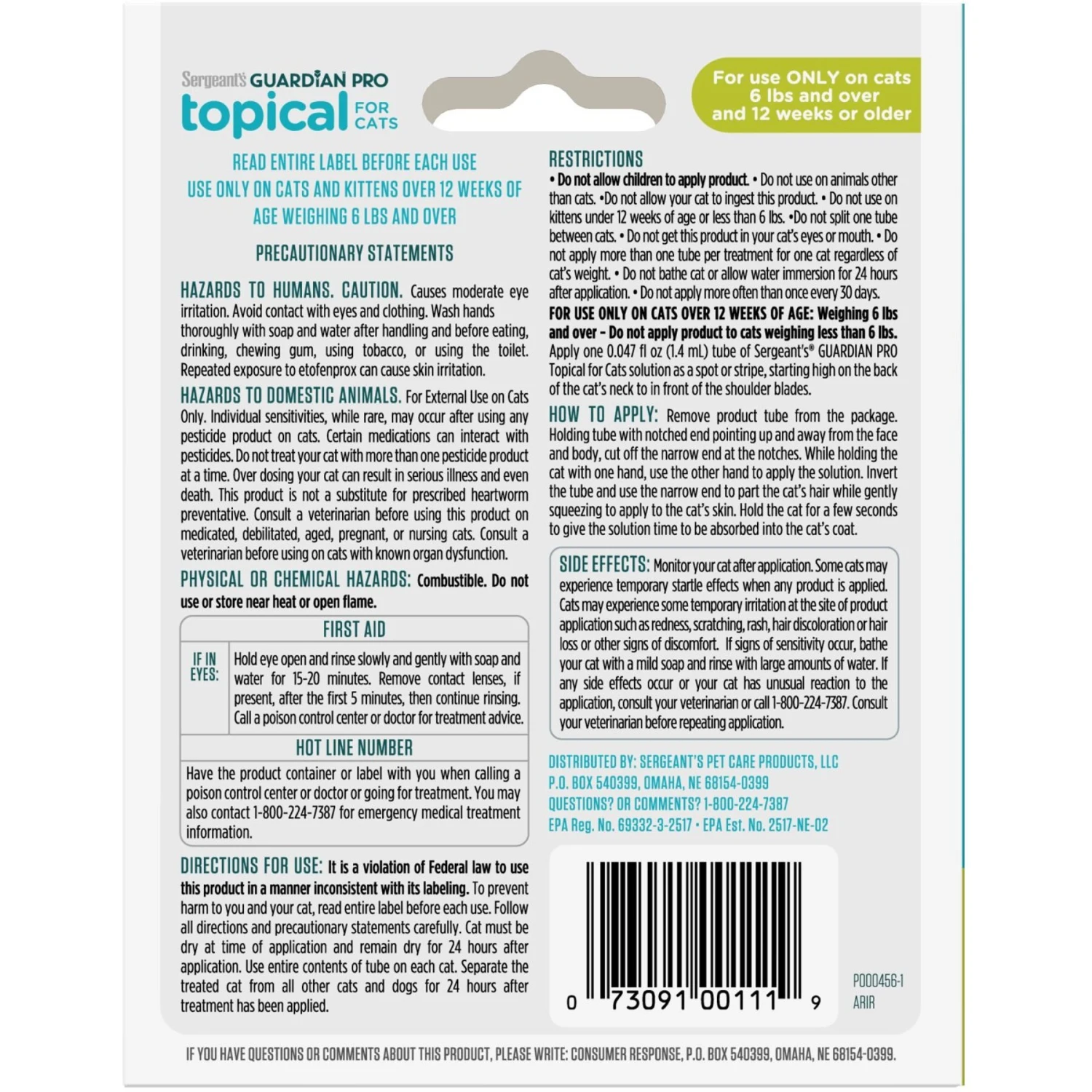Sergeant's Guardian Pro Flea & Tick Topical Cat Treatment, Over 6-lb, 3 Count 6 Sergeant's Guardian Pro Flea & Tick Topical Cat Treatment, Over 6-lb, 3 Count - Image 4