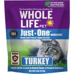 Whole Life Just One Ingredient Turkey Grain-Free Freeze-Dried Cat Treats, 8-oz Bag