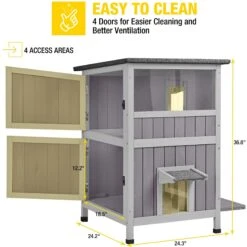 Aivituvin AIR14-1 Two Tier Wooden Cat House With Waterproof Roof & Door Flaps, Grey, Small -Trixie || Catit || Nature's Miracle Shop 812750 PT5. AC SS1800 V1679591965