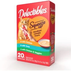 Hartz Delectables Squeeze Up Variety Pack Grain-Free Lickable Wet Cat Treats, 0.5-oz Tube, 20 Count