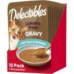 Hartz Delectables Gravy Tuna & Whitefish Lickable Cat Treats, 1.4-oz Tubes, 12 Count