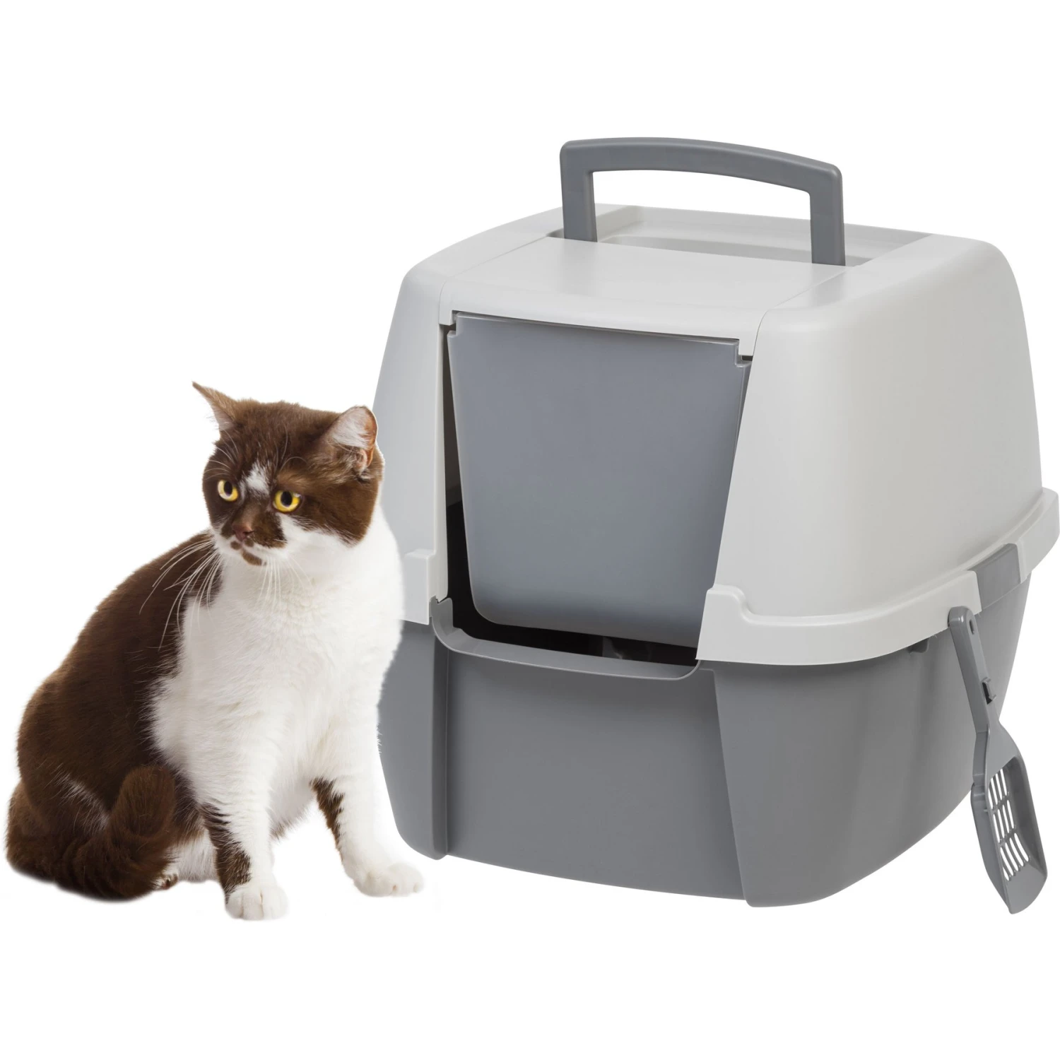 IRIS USA Enclosed Cat Litter Box With Front Door Flap & Scoop, Gray, Jumbo 3 IRIS USA Enclosed Cat Litter Box With Front Door Flap & Scoop, Gray, Jumbo